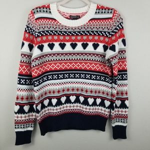 J. Crew Mercantile Fair Isle Crew Neck Sweater With Heart Pattern